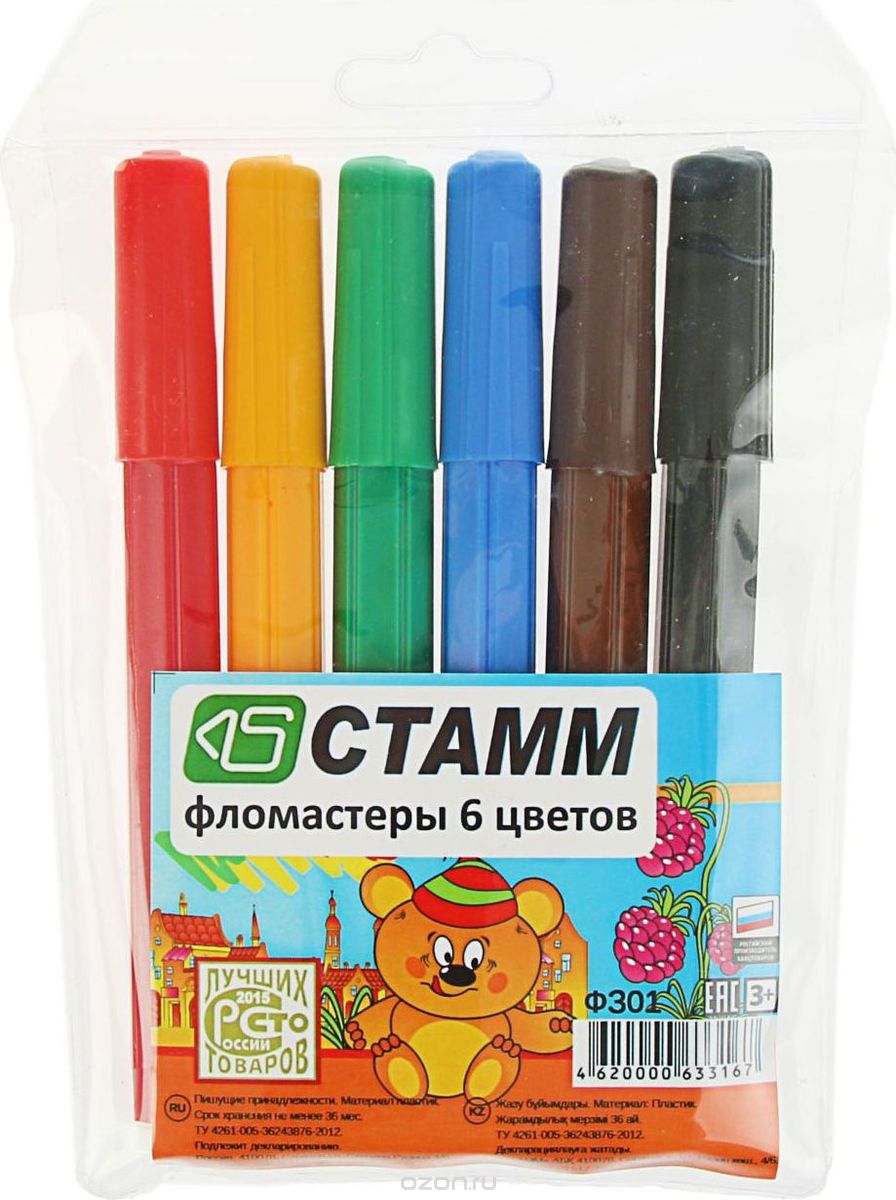 Фломастеры 6цв. Стамм Карапуз утолщ.корп.
