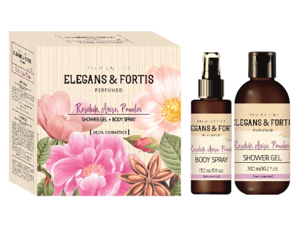 ПН/ЖЕН. Elegans and Fortis «Rosehip, Anise, Powder»(гель для душа 300 мл+спрей для тела 150 мл) (12)