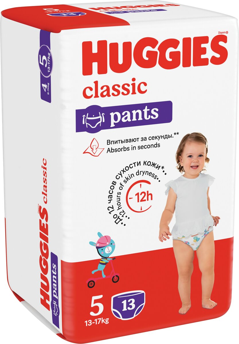Подгузн.-трусики Huggies --5-- 13шт. 13-17кг. Классик