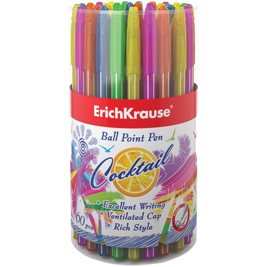 Ручка шар. СИНЯЯ Erich Krause Cocktail 0,6мм. (уп.60)
