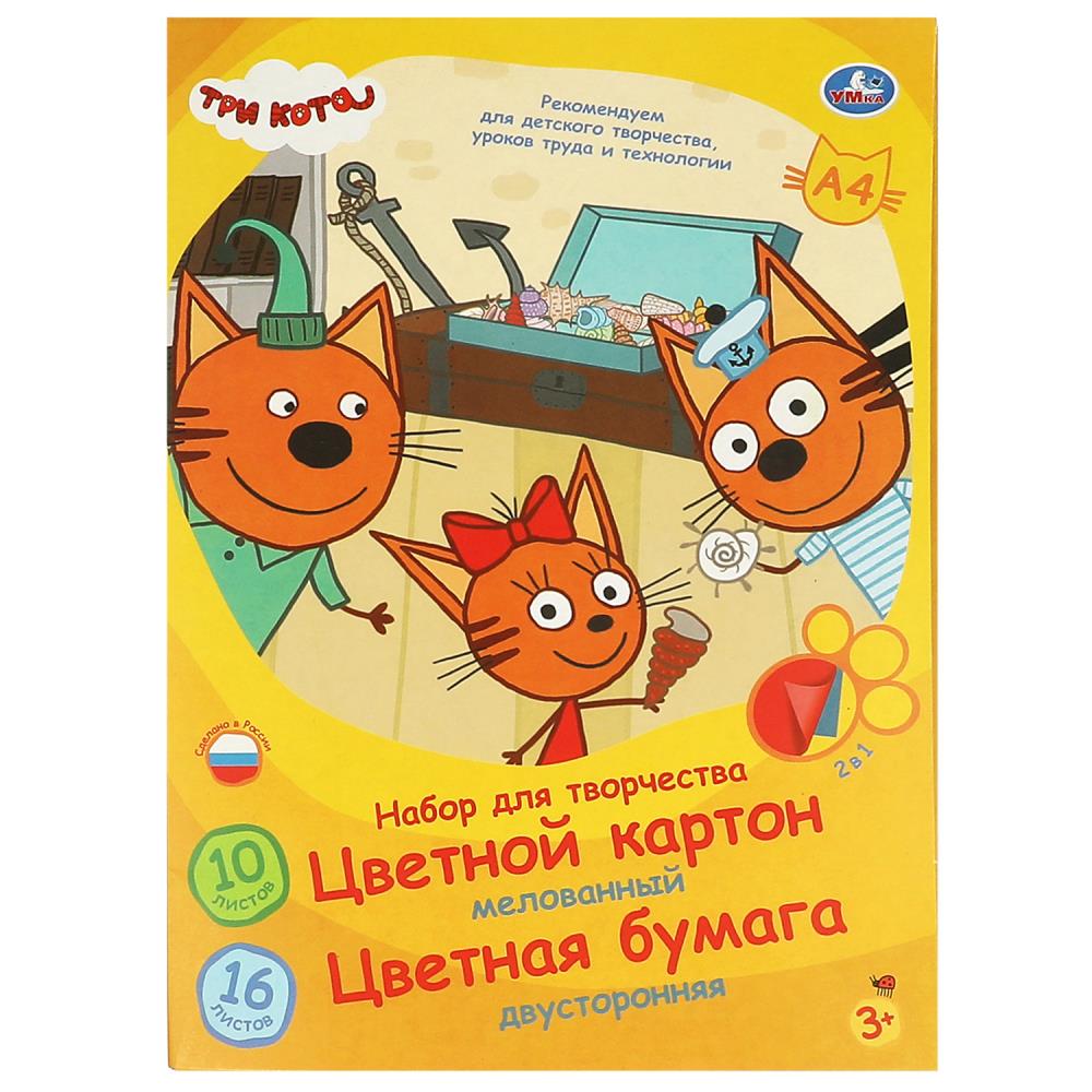 Набор цв. картона А4 10л.+бумага 16л. Умка двустор. газет. Три кота