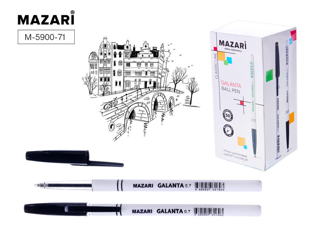 Ручка шар. ЧЕРНАЯ Mazari 0,7мм. (уп.50)