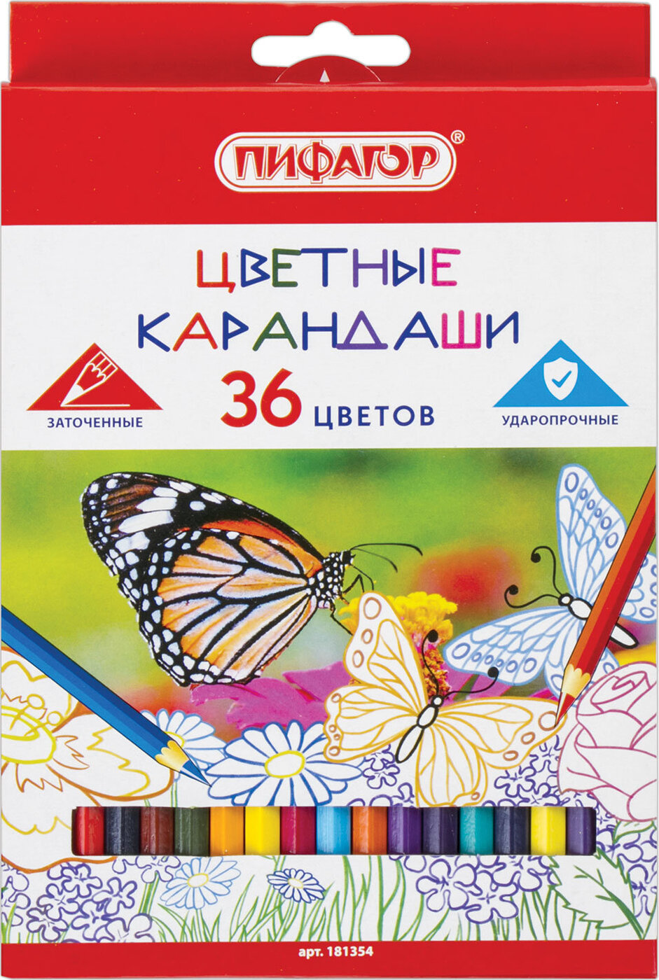 Набор цв. карандашей 36цв. Пифагор Бабочки
