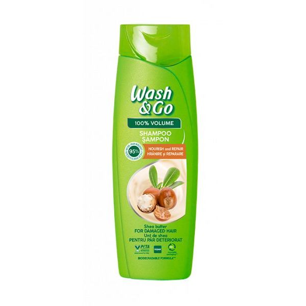 Шампунь Wash&Go 360мл. с маслом ши д/поврежденных