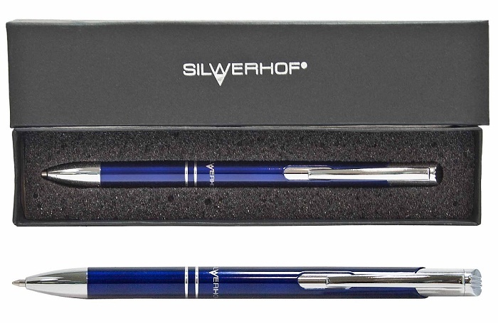 Ручка шар. СИНЯЯ Silwerhof  подарочная  с наж.мех. OPTIMUM (уп.50шт.)