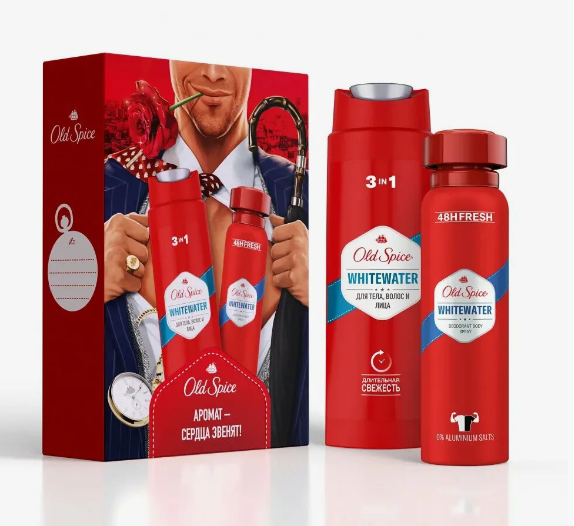 ПН/МУЖ. Old Spice Вайтвотер (дез.спрей 150мл + гель- шампунь 2в1 250мл.)