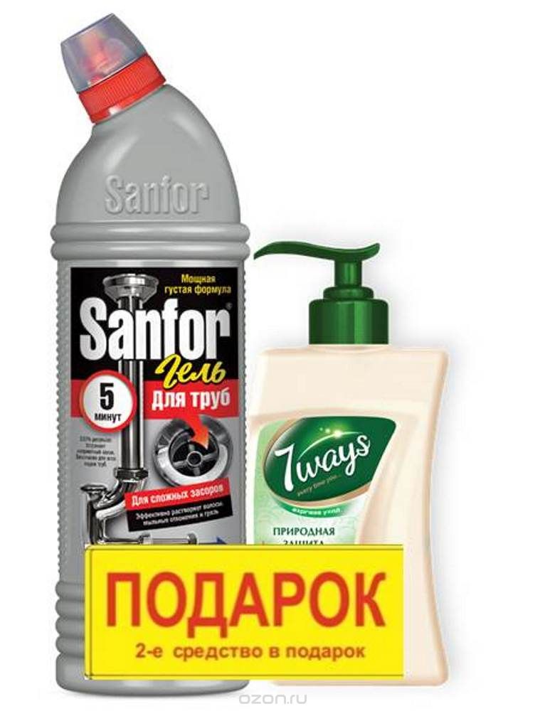 Ср-во Санфор 750мл. Гель для труб+Жидк.мыло 7ways 250мл.