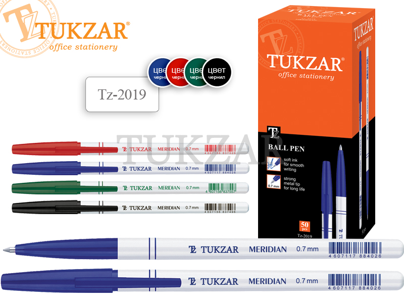 Ручка шар. СИНЯЯ Tukzar MERIDIAN, бел. корп. (уп.50шт.)