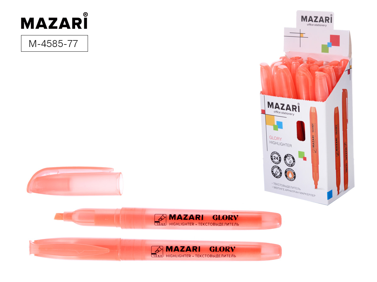 Текстовыделитель Mazari Glory 1мм/4мм. оранжевый (уп.24)