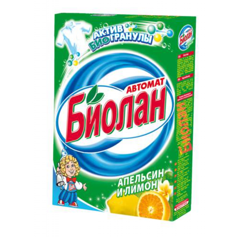 Стир.порошок Биолан ручн. 350гр. Апельсин и лимон (24)