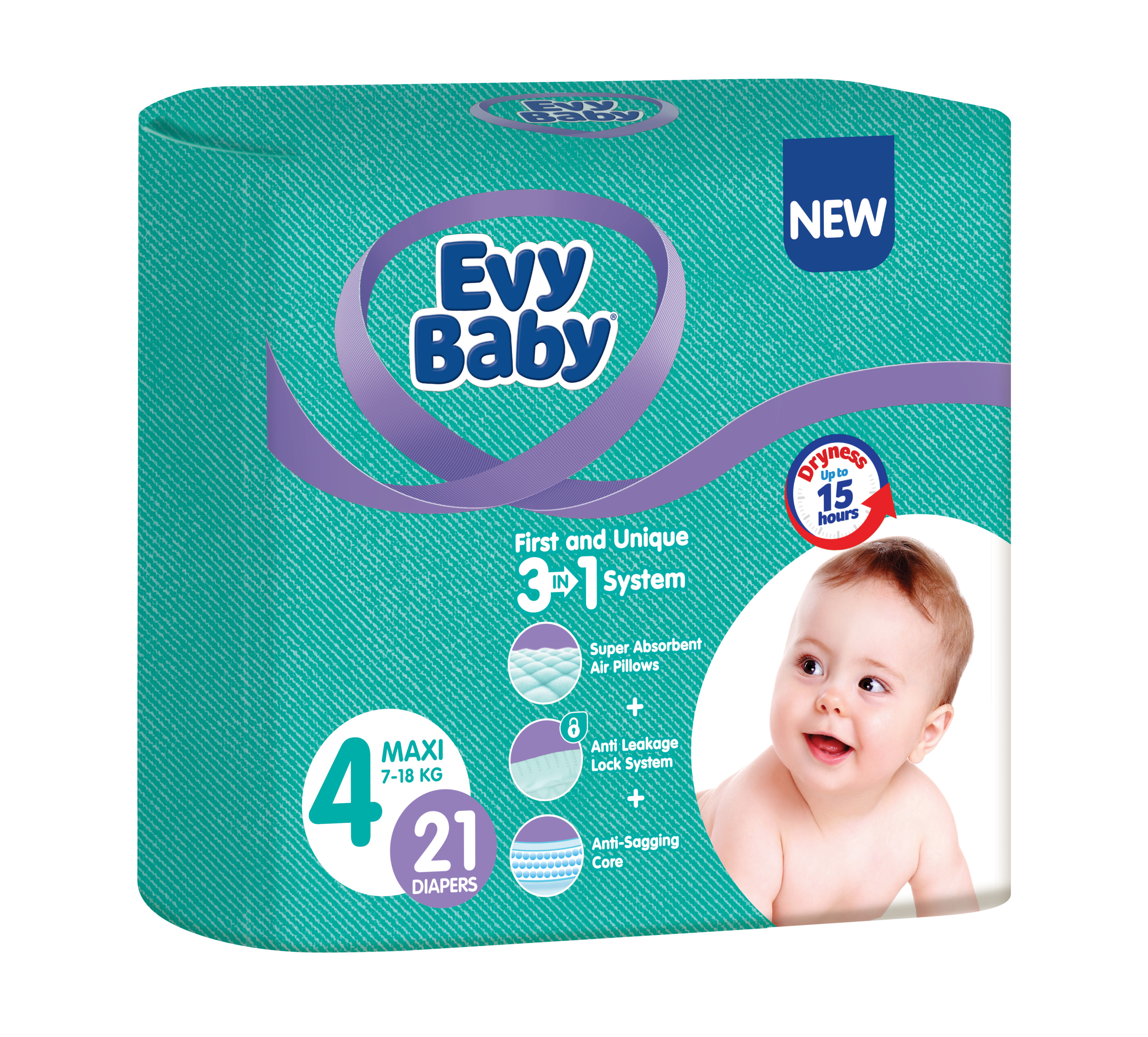 Подгузн. EVY BABY --4-- 7-18кг. 21шт. Макси