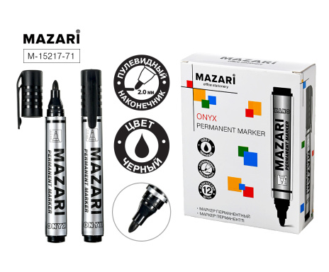 Маркер черный перм. Mazari ONYX 2-3мм.(уп.12)