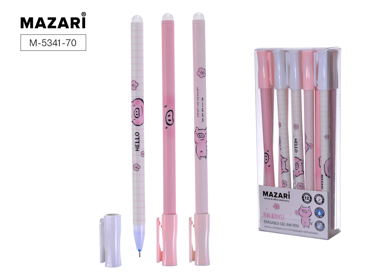 Ручка пишет/стирает СИНЯЯ Mazari 0.5mm Pink Miracle (уп.12)