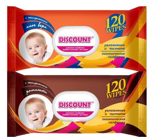 Салфетки влажные Discount 120шт. КЛАПАН (15)