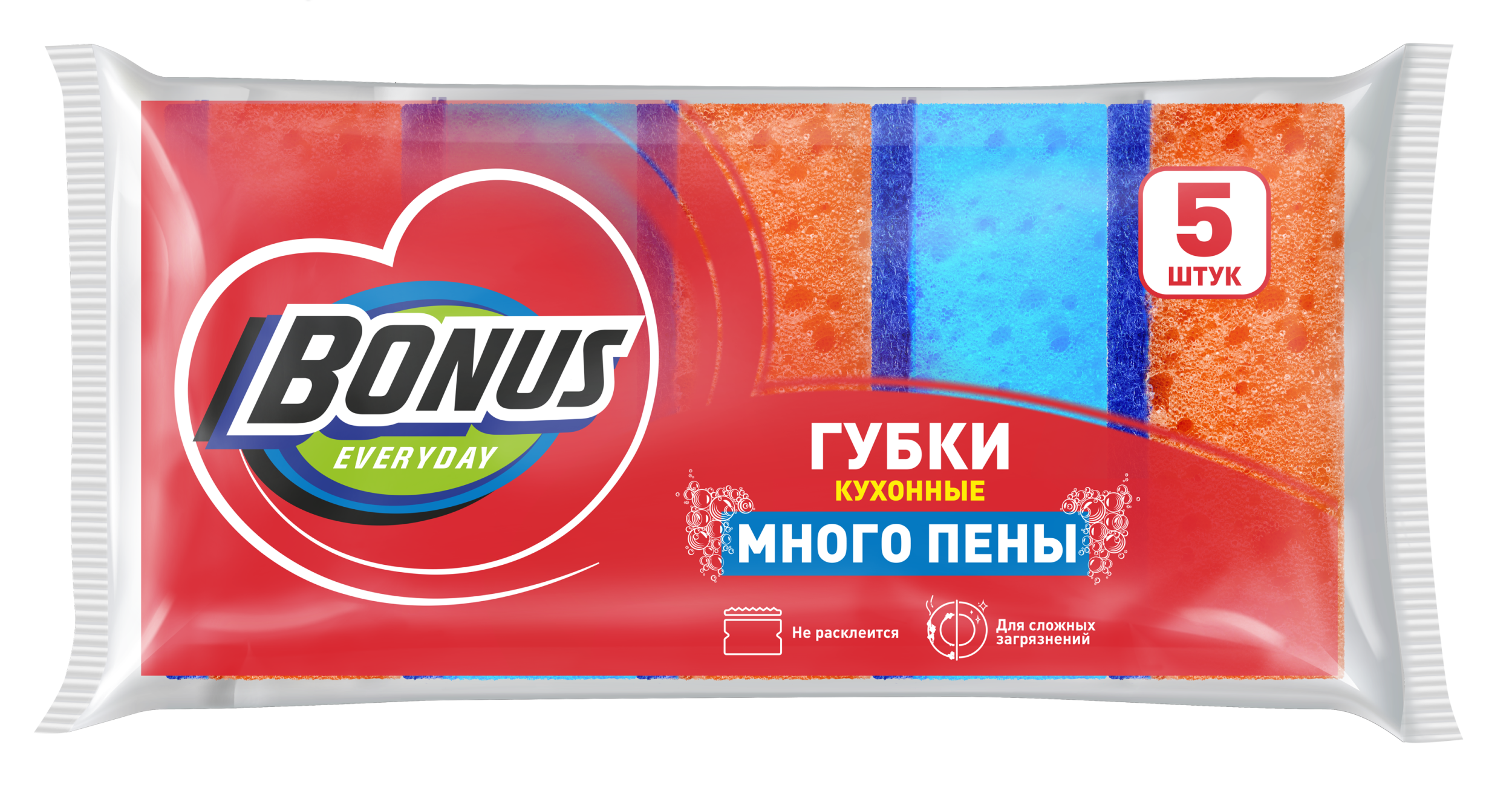 Губки д/посуды 5шт. Bonus Много пены (36)