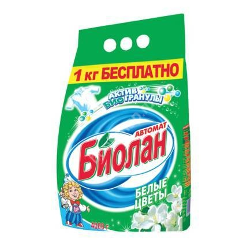 Стир.порошок Биолан авт. 4кг. Белые цветы (3)