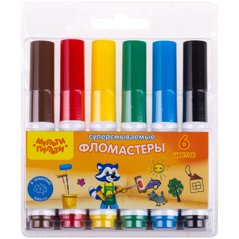 Фломастеры 6цв. Мульти-Пульти Приключения Енота утолщенные, суперсмываемые, блистер