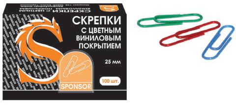 Скрепки 25мм/100шт. Sponsor Цветные виниловые
