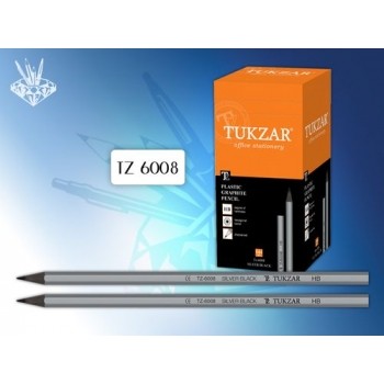 Карандаш прост. Tukzar Silver-Black, ТМ, заточенный, пластиковый корпус (уп.144шт.)