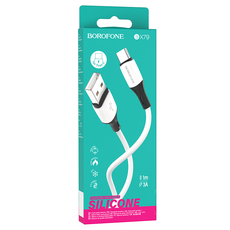 Кабель USB Type-C 1м 3А белый сил. оплетка BX79 Borofone