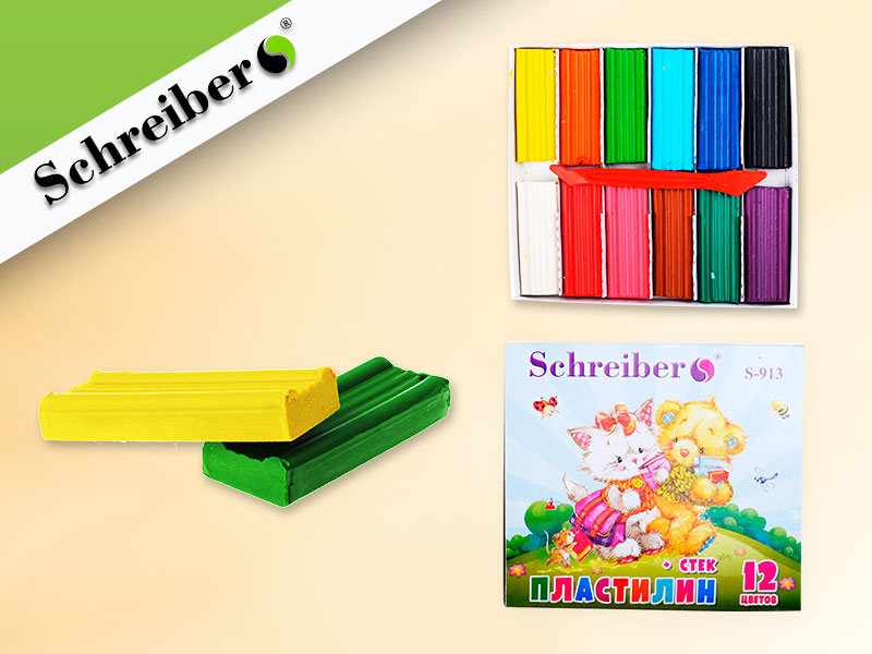Пластилин 12цв. Schreiber 240гр. в пенале+стек