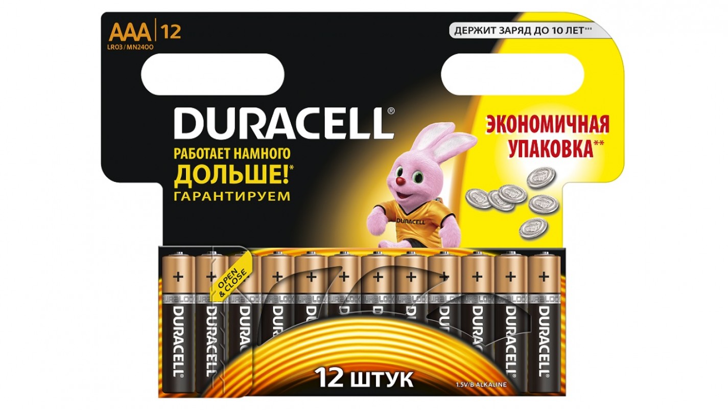 Батарейки "Duracell" (уп.12/144/864) мезин.