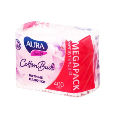 Ватные палочки AURA 400шт. ПАКЕТ