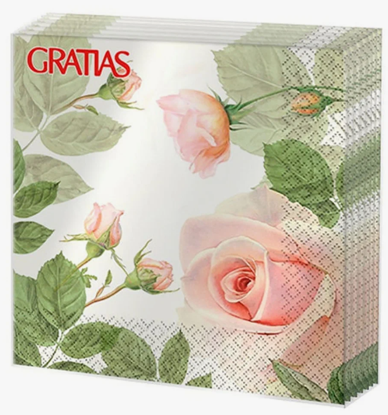Салфетки бумажные 20л 3 слоя 33*33 Gratias Утренняя роза (16)