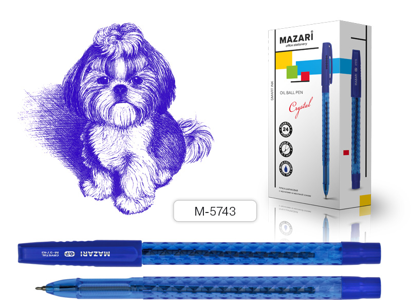 Ручка шар. СИНЯЯ Mazari CRYSTAL 0,7мм. (уп.24)