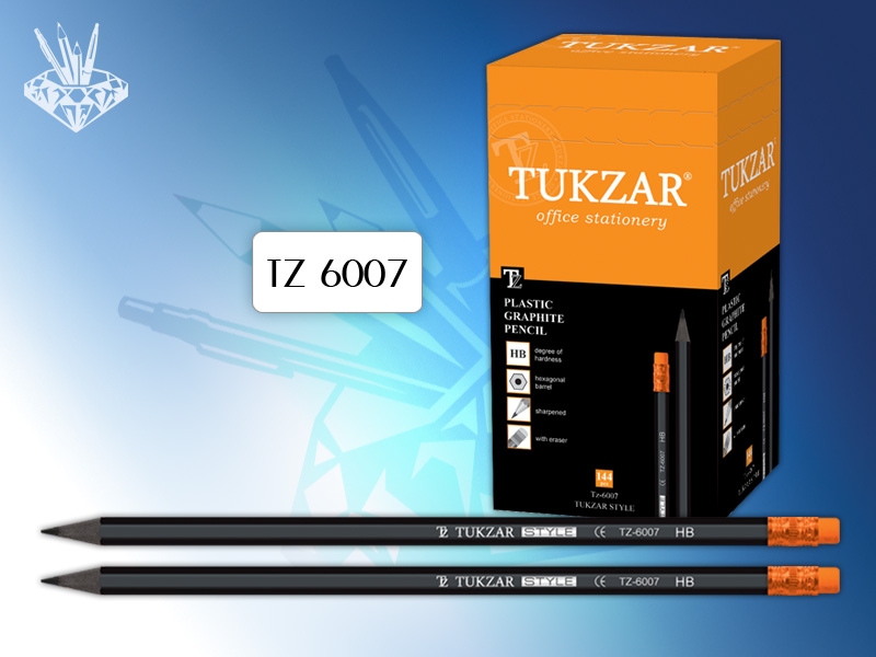 Карандаш прост. Tukzar Style, ТМ, с ластиком, заточенный,  пластиковый корпус (уп.144шт.)