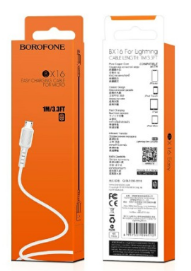 Кабель USB Micro USB 1м, 2А белый Borofone BX16