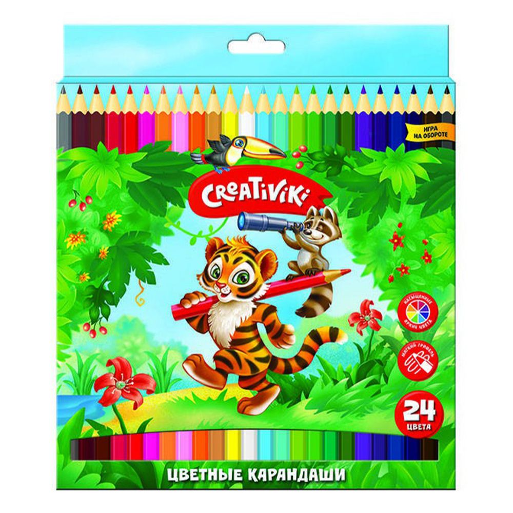 Набор цв. карандашей 24цв. Creativiki дер. шестигран. (6)