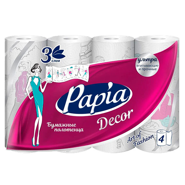 Полотенце бумажное Papia 3-сл. Decor 4рул.