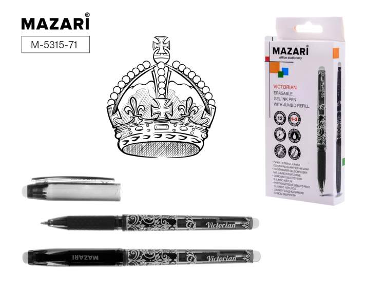 Ручка пишет/стирает ЧЕРНАЯ Mazari Jumbo Victorian (уп.20)
