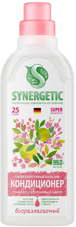 Конд. для белья Synergetic 750мл. Помело и яблоневый цвет (12)