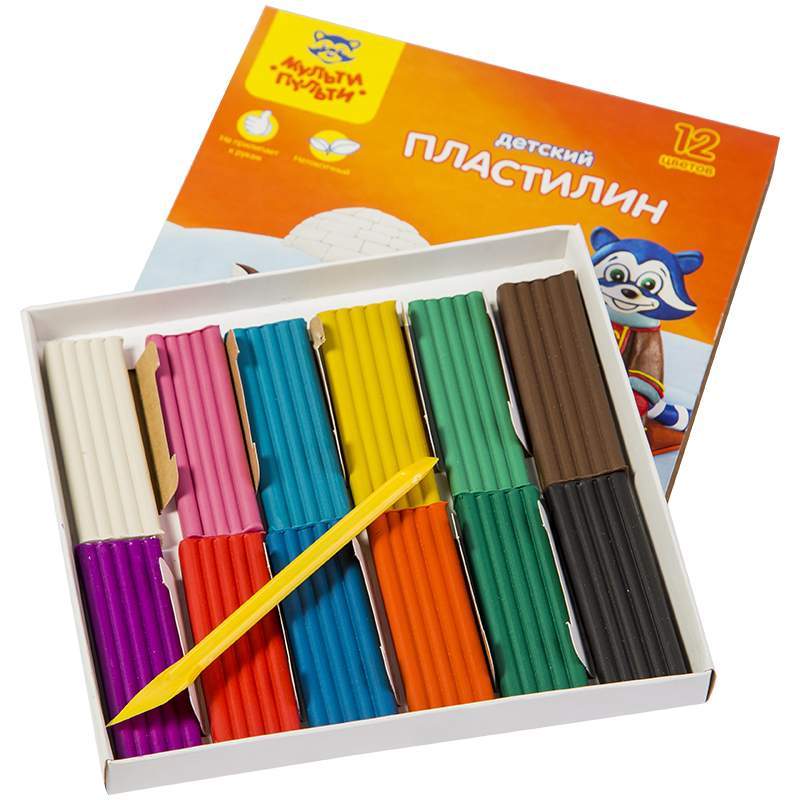 Пластилин 12цв. Мульти-Пульти 180гр. Енот на аляске +стек