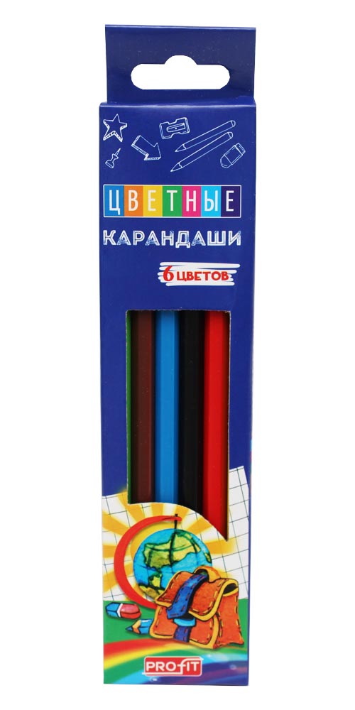 Набор цв. карандашей 6цв. TM"Profit" пластиковые ШКОЛА