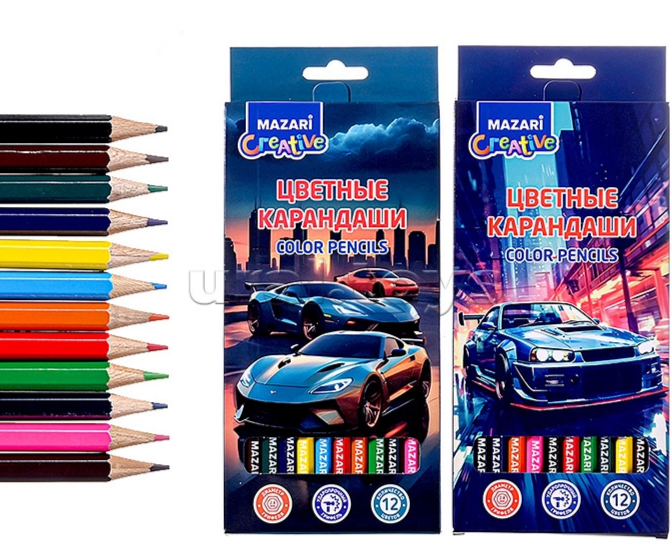 Набор цв. карандашей 12цв. Mazari Машинки (12/240)