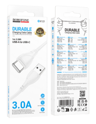 Кабель USB Type-C 1м 3А белый BX121 Borofone