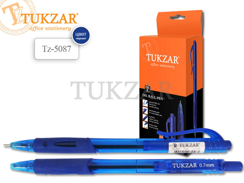 Ручка шар. авт. масл. СИНЯЯ Tukzar FLUO, резин. держ. (уп.24шт)