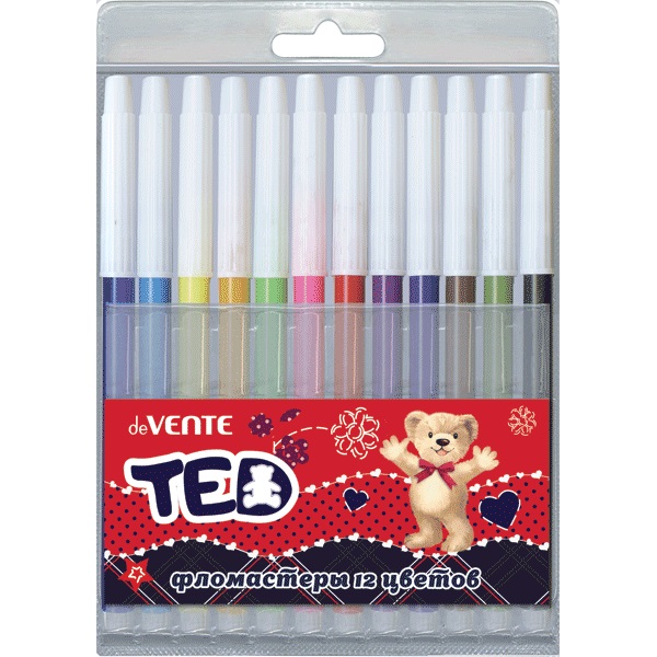 Фломастеры 12цв. DeVente Мишка Ted невент. блистер
