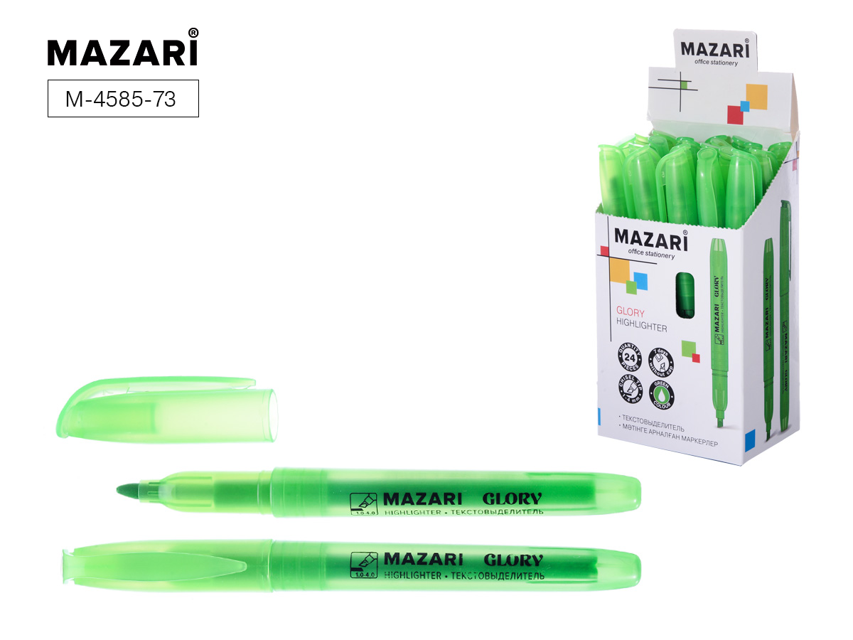 Текстовыделитель Mazari Glory 1мм/4мм. зеленый (уп.24)