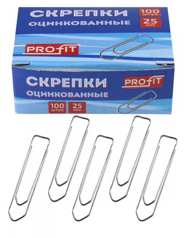 Скрепки 25мм/100шт. TM"Profit" мет. оцинк.