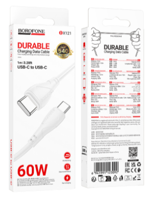 Кабель Type-C Type-C 1м 3A 60W белый BX121 Borofone