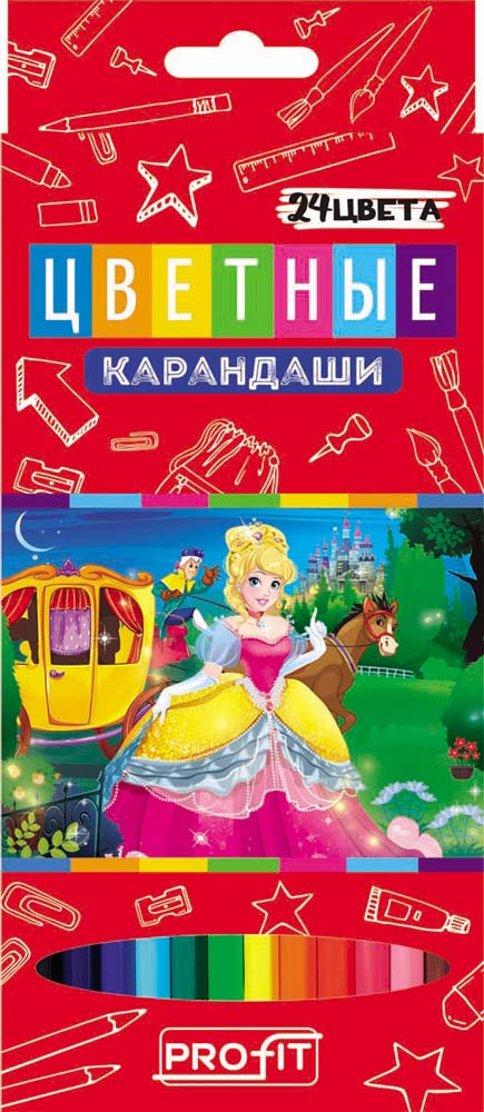 Набор цв. карандашей 24цв. TM "Profit" СКАЗОЧНЫЕ ПРИНЦЕССЫ пласт.