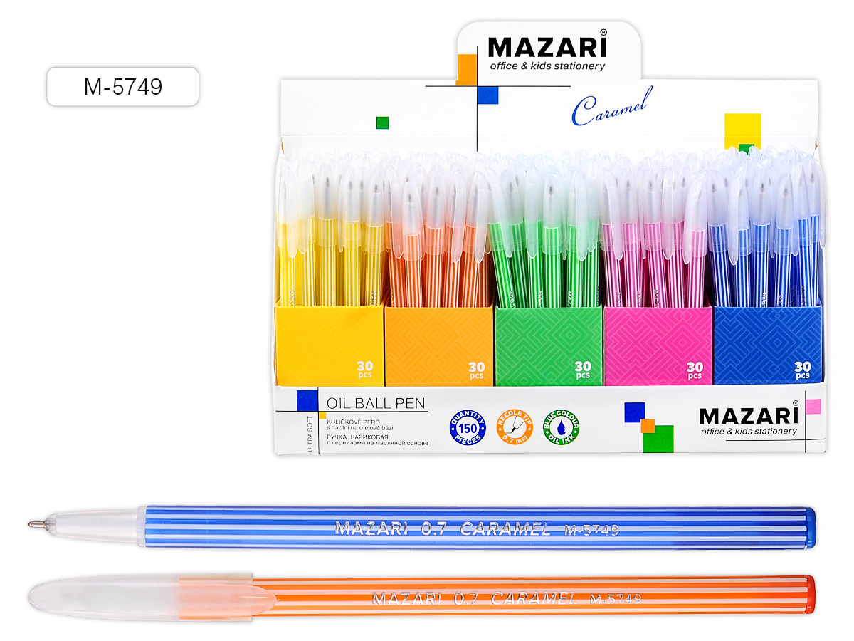 Ручка шар. масл. СИНЯЯ Mazari CARAMEL 0.7мм (уп.150)