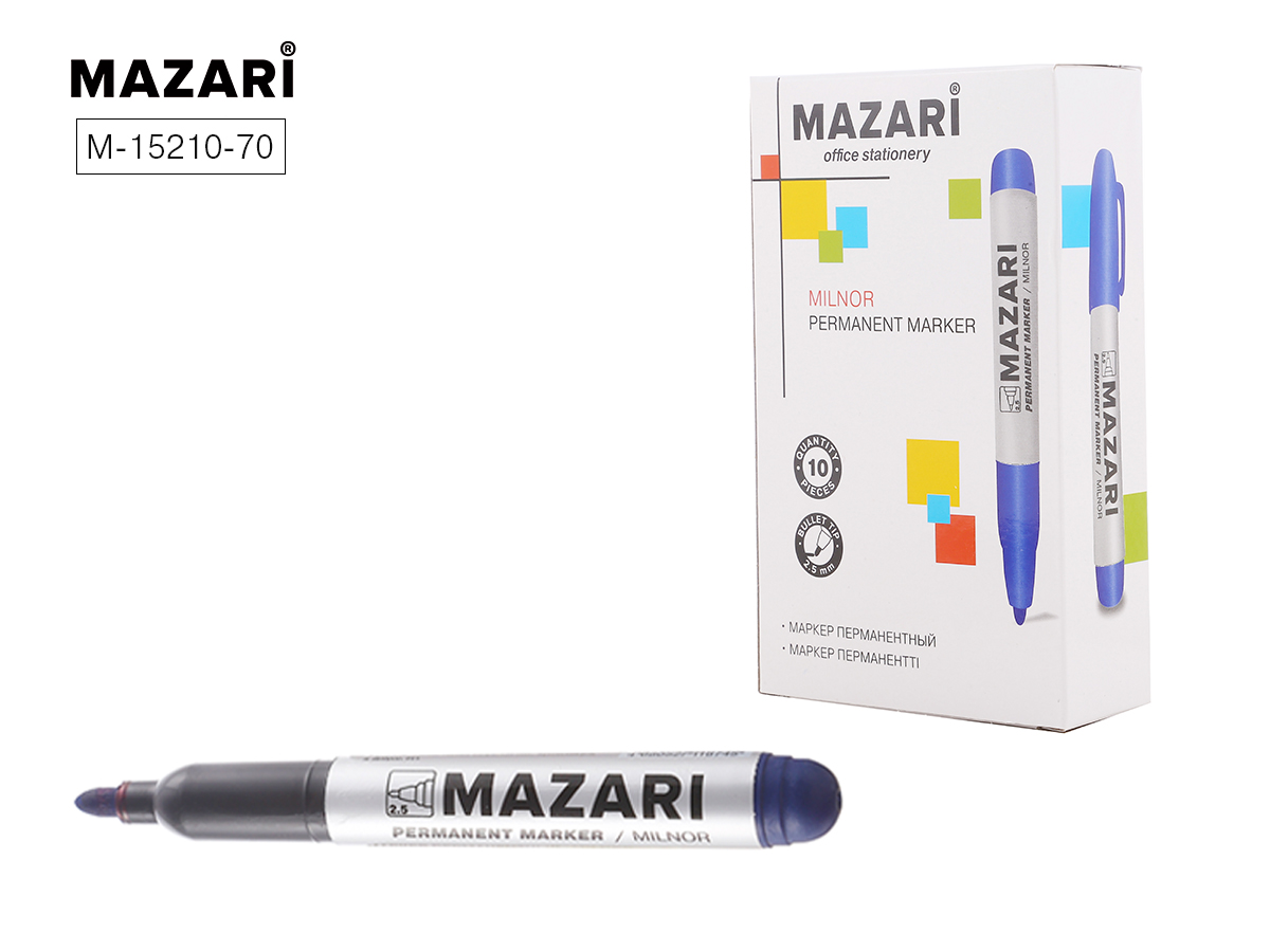 Маркер синий перм. Mazari MILNOR 2,5мм.(уп.10)
