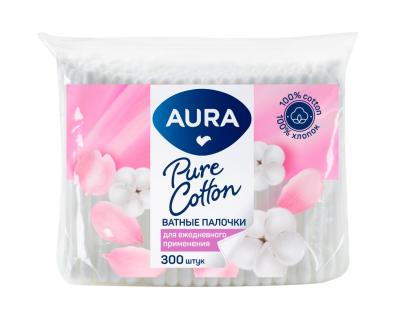 Ватные палочки AURA 300шт. пакет (36)