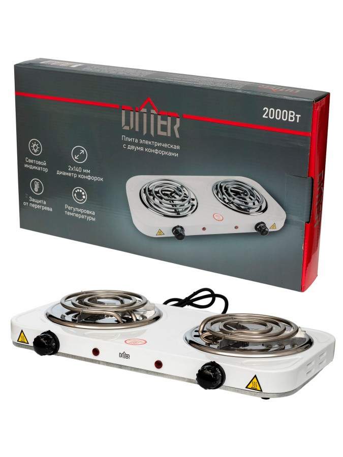 Плитка эл. Ditter 2конф, 2кВт, спираль белая (6)