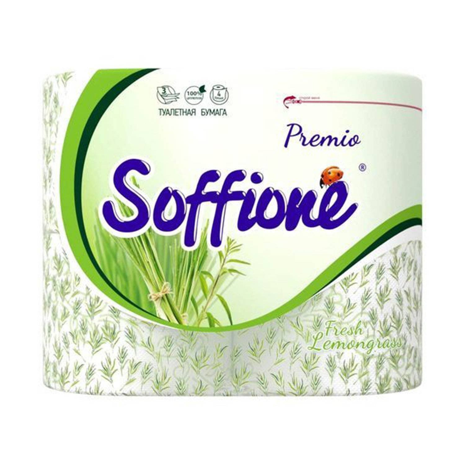 Туалетная бумага Soffione 3сл. 4рул. Премиум Лемонграсс